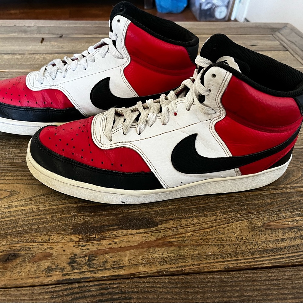 nike court vision shoes mid 2021 red black white mens 10 dm1186-600 sneakers